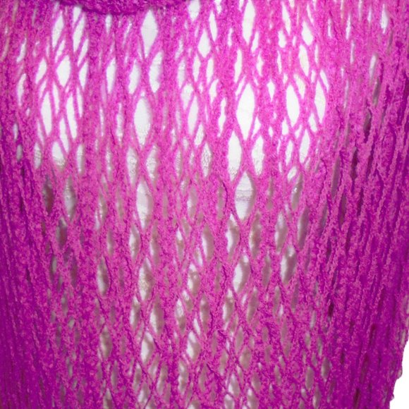 Neck Warmer Tube Scarf Poncho Pink Fishnet Long Fringe See through one size - Picture 3 of 8